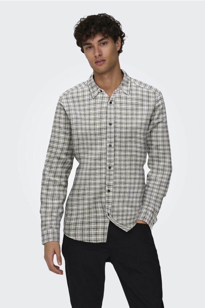ONSGUDMUND LS CHECKED SHIRT NOOS 22007112 EGRET/JET BLACK